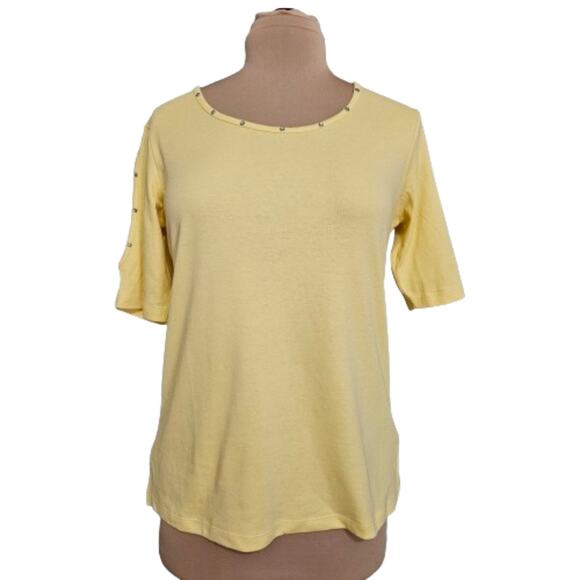 Quacker Factory Tops - NEW Quacker Factory Top Womens Cold Shoulder Pastel Yellow Beaded XS Grannycore